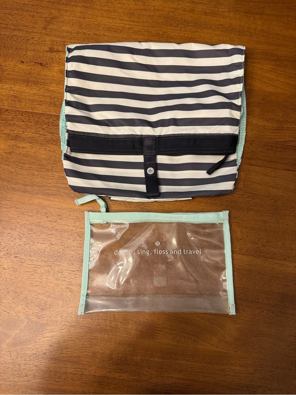 Lululemon Striped Black & White Travel Pouch with Mint Trim